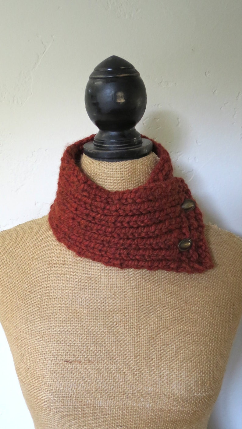 Hand Knitted Buttoned Neck Warmer in Rust Item KNW21604 image 4