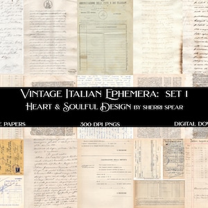 Puede incluir: Un conjunto de 15 papeles de efímeras italianas vintage para descargar digitalmente, que incluye documentos escritos a mano, recibos y otras efímeras. Los papeles son en blanco y negro y tienen un aspecto desgastado y envejecido. Los papeles son PNG de 300 DPI y son perfectos para scrapbooking, creación de tarjetas y otros proyectos de manualidades.