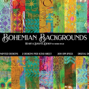 BOHEMIAN BACKGROUNDS/Digital Downloads/9 Hand Painted Background Papers/Journal Papers
