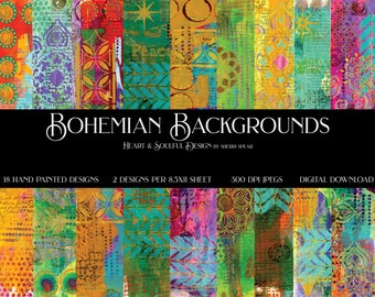 BOHEMIAN BACKGROUNDS/Digital Downloads/9 Hand Painted Background Papers/Journal Papers