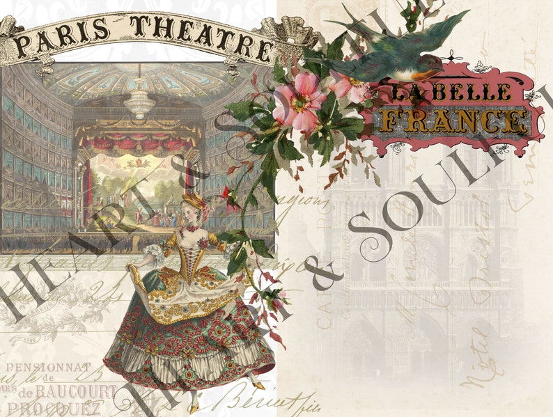Franska collage-ephemera: Vintage-journalsidor (digital nedladdning) bild 4