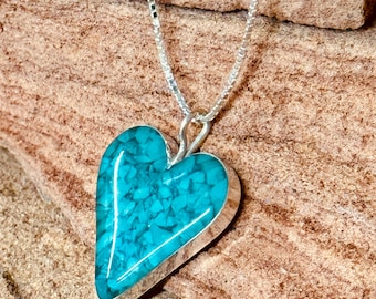 Sterling Silver and Turquoise Open Heart Necklace N2600-10