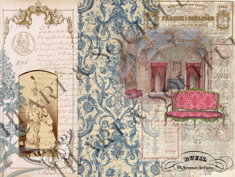 Franska collage-ephemera: Vintage-journalsidor (digital nedladdning) bild 8
