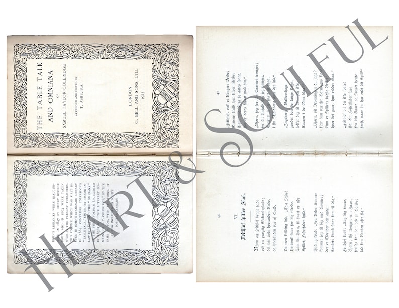 K&ouml;nnte beinhalten: Ein ge&ouml;ffnetes Buch mit einem wei&szlig;en Einband und schwarzem Text. Der Titel des Buches lautet "The Table Talk and Omnia". Der Autor ist Samuel Taylor Coleridge. Das Buch wurde 1864 von G. Bell and Sons, Ltd. ver&ouml;ffentlicht.