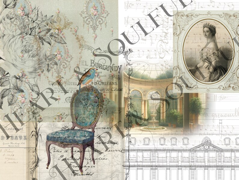 Franska collage-ephemera: Vintage-journalsidor (digital nedladdning) bild 7