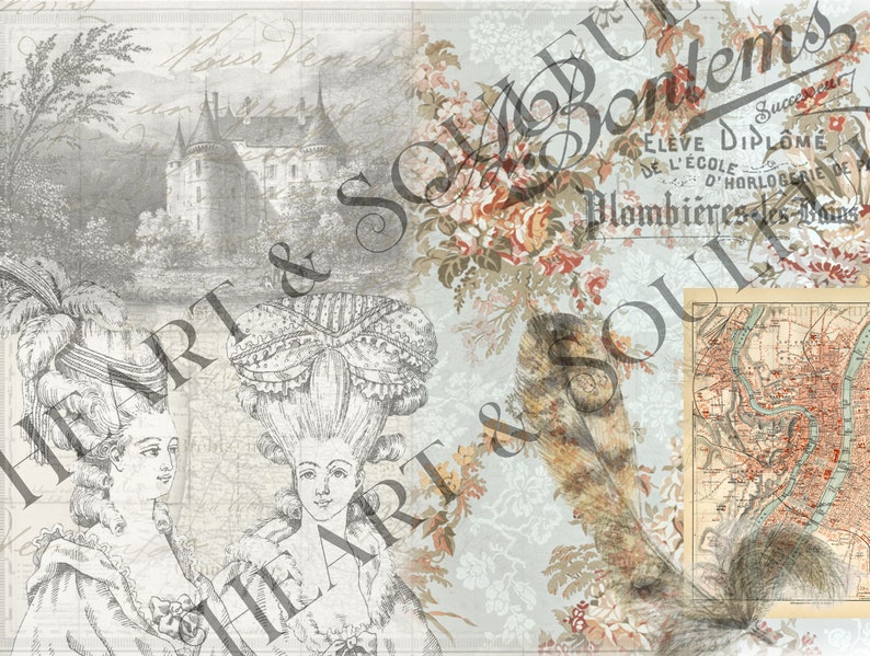 Franska collage-ephemera: Vintage-journalsidor (digital nedladdning) bild 3