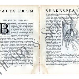 K&ouml;nnte beinhalten: Eine Illustration aus einem Buch mit Shakespeare-Geschichten, die eine Szene aus Macbeth darstellt. Das Bild zeigt einen K&ouml;nig, der auf einem Thron sitzt, eine Krone auf dem Kopf und einen langen wei&szlig;en Bart tr&auml;gt. Er h&auml;lt ein Zepter in seiner rechten Hand. Der Text "SHAKESPEARE" ist oben auf der Seite gedruckt.