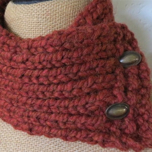 Hand Knitted Buttoned Neck Warmer in Rust Item KNW21604 image 3