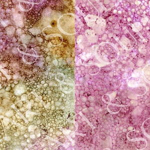 May include: Abstract digital art print with a split design. The left side is a light brown with a textured bubble pattern. The right side is a pink with a textured bubble pattern.
