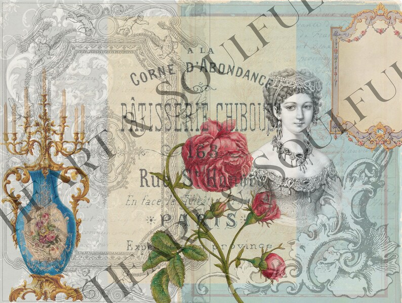 Franska collage-ephemera: Vintage-journalsidor (digital nedladdning) bild 6