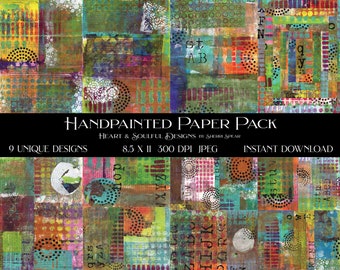 Set mit handbemaltem Papier: Bunte Collage, Journal Art (Digitaler Download)