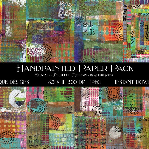 HAND PAINTED BACKGROUNDS/Digital Downloads/9 Hand Painted Background Papers/Journal Papers