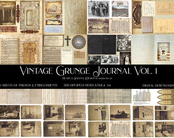 VINTAGE GRUNGE JOURNAL Vol. 1/Digital Downloads 8.5X11 & A4/Vintage Photos and Journal Kit