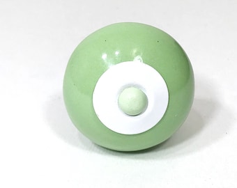 Green and White Ceramic Knob, Drawer Pull, Kitchen Cabinet Hardware, Drawer Knob, Whimsical Hardware, Nursery Hardware