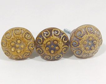 Opalescent Golden Brown Distressed Knobs, Antique Drawer Pulls, Cabinet Knobs, Primitive Knob, Cabinet Hardware, Italian Style Hardware