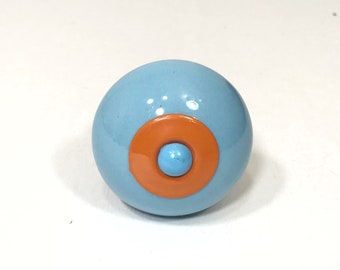 Blue and Orange Ceramic Knob, Drawer Pull, Kitchen Cabinet Hardware, Drawer Knob, Whimsical Hardware