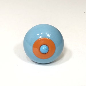 Blue and Orange Ceramic Knob, Drawer Pull, Kitchen Cabinet Hardware, Drawer Knob, Whimsical Hardware
