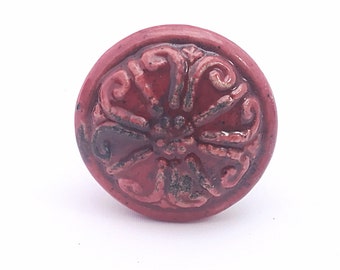 Red Distressed Ceramic Knobs, Antique Drawer Pulls, Cabinet Knobs, Distressed Knob, Primitive Knob, Cabinet Hardware, Italian Style Hardware