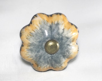 Black, Grey, Cream and Orange Ceramic Knobs, Drawer pulls, Antique hardware, Multi-Color Scalloped Ceramic knobs, Scalloped, Cottage Decor