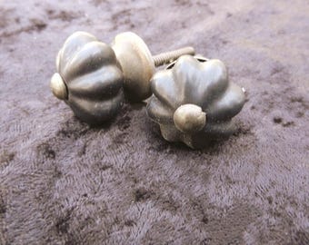 Antique Style Black Ceramic Knobs / Drawer Pulls / Antique Brass Patina / Cabinet Hardware