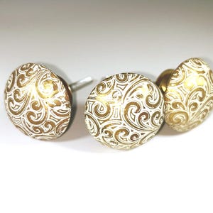Moroccan Carved Brass Knob, White Boho Dresser Pull