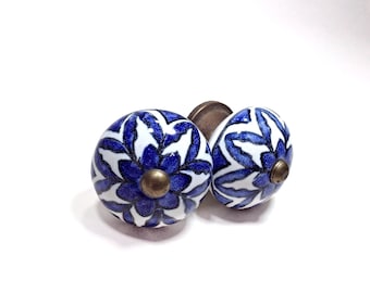 Large Antique Blue and White China Style Ceramic Knobs, Antique Drawer Pulls, Cabinet Knobs, Distressed Knob, Historical Hardware