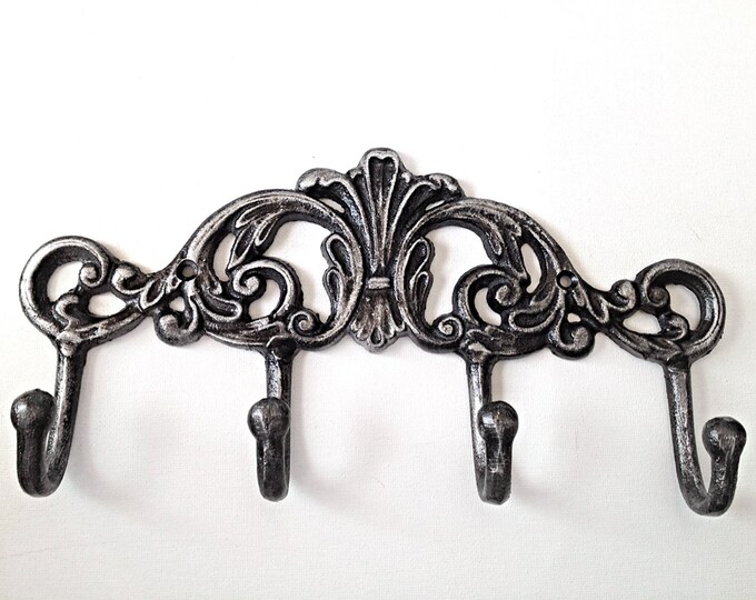 Antique Rubbed Cast Iron Coat Hook, Towel Hook, Bathroom Hanger, Cottage Hook, Shabby Chic Decor