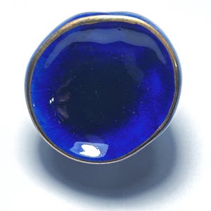 Cobalt Blue Crackle Glass Knob, Gold Rim, Vintage Cabinet Hardware
