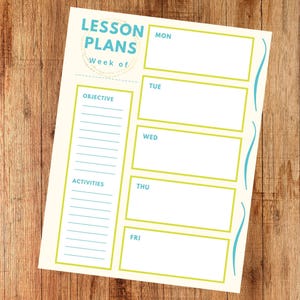 Weekly Lesson Plan Printable, Monday through Friday, Preschool, Grade School, Homeschool, Lesson Plan Binder Sheet