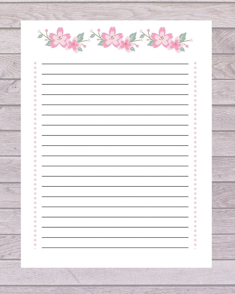 Floral Pink Stationary, Downloadable Printable, Page With Lines, Page ...