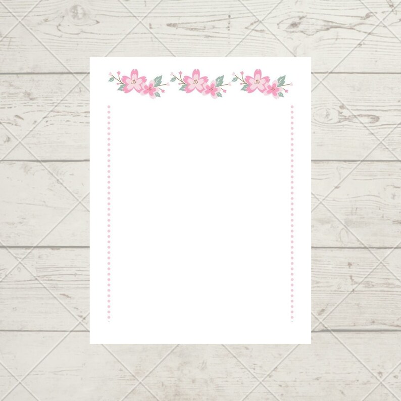 Floral Pink Stationary, Downloadable Printable, Page With Lines, Page ...