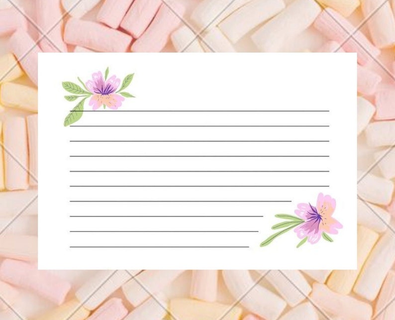 Floral Stationary Notecards, Downloadable Printable, Notecards With Lines and Without Lines - Etsy