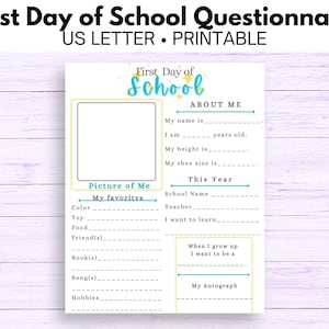 Back to School Printable, First and Last Day of School Questionnaire, School Printable