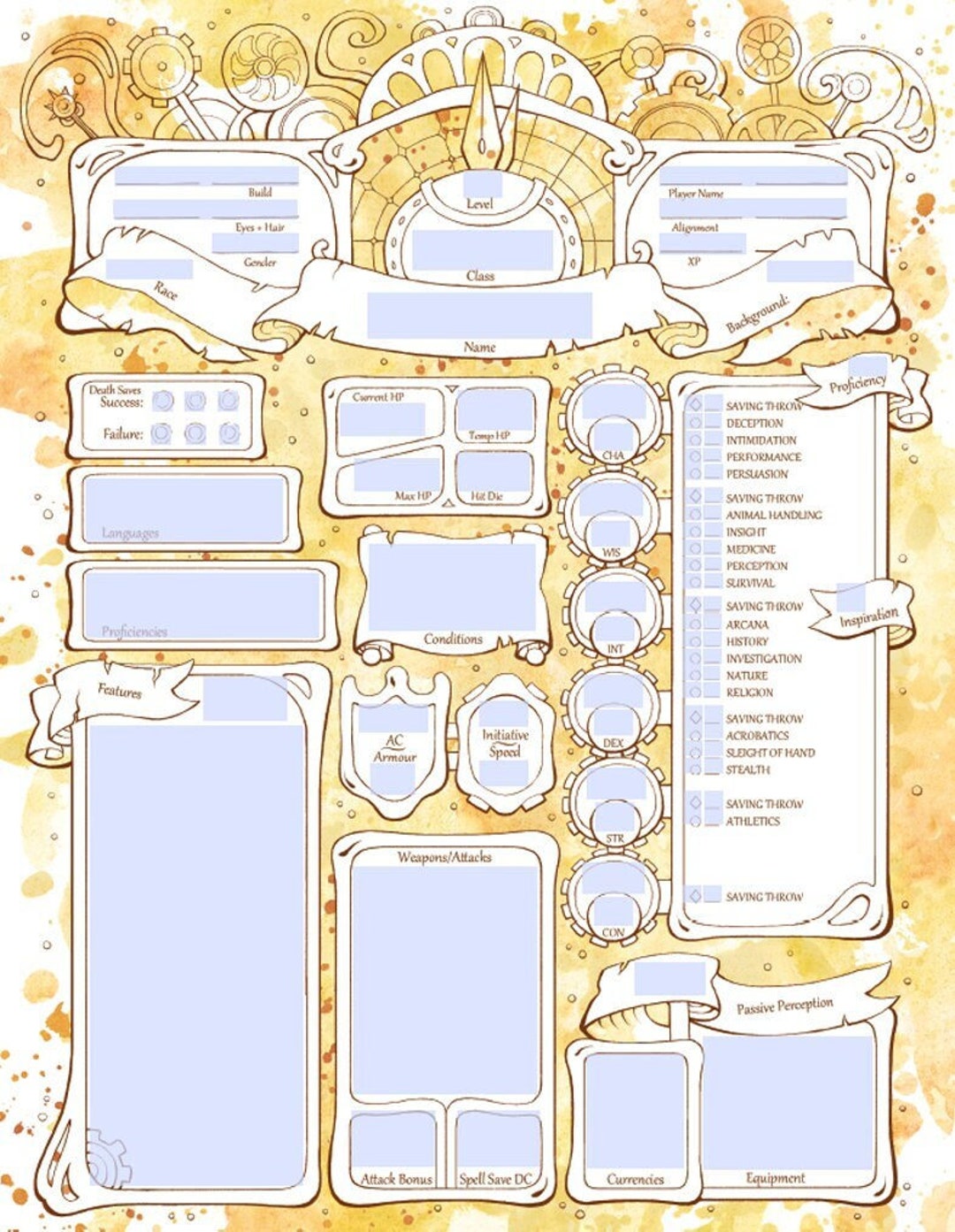Formfillable Clockwork Character Sheets Etsy