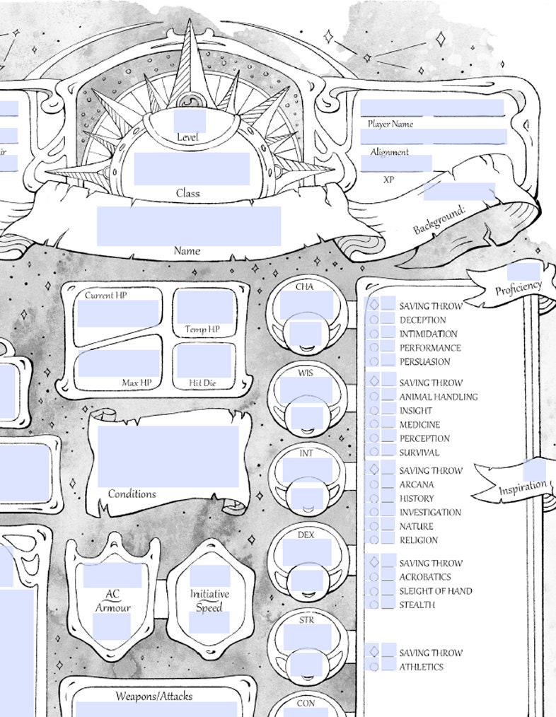 Form-fillable Sunlit Character Sheets - Etsy UK