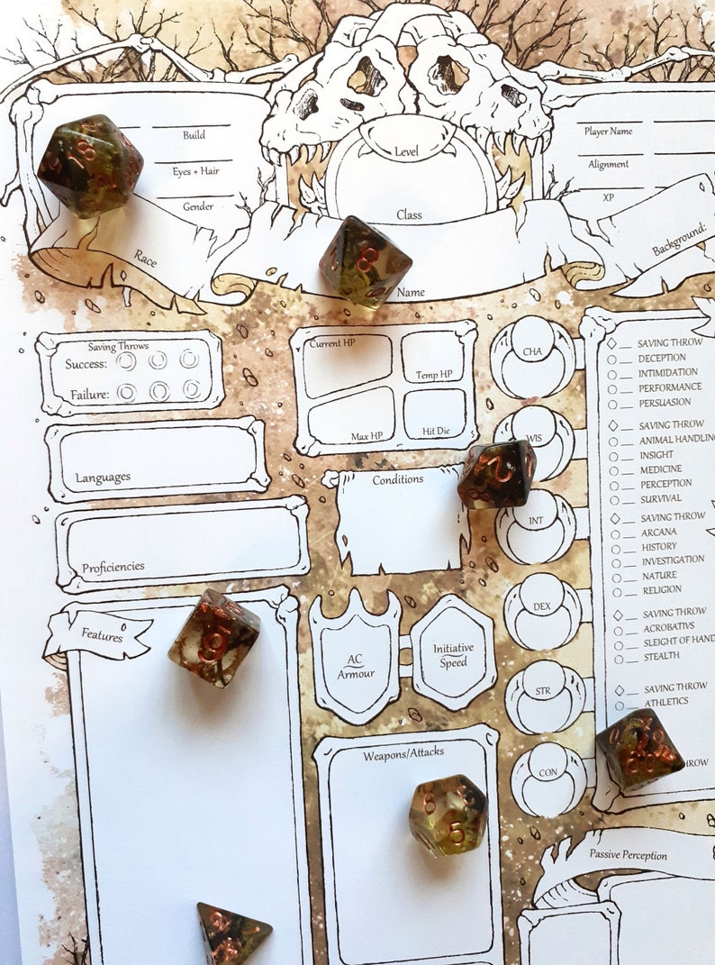 boneyard character sheets dd 5e etsy