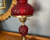 Vintage Red Hurricane Lamp Quilted design 18 quot tall X 10 quot wide