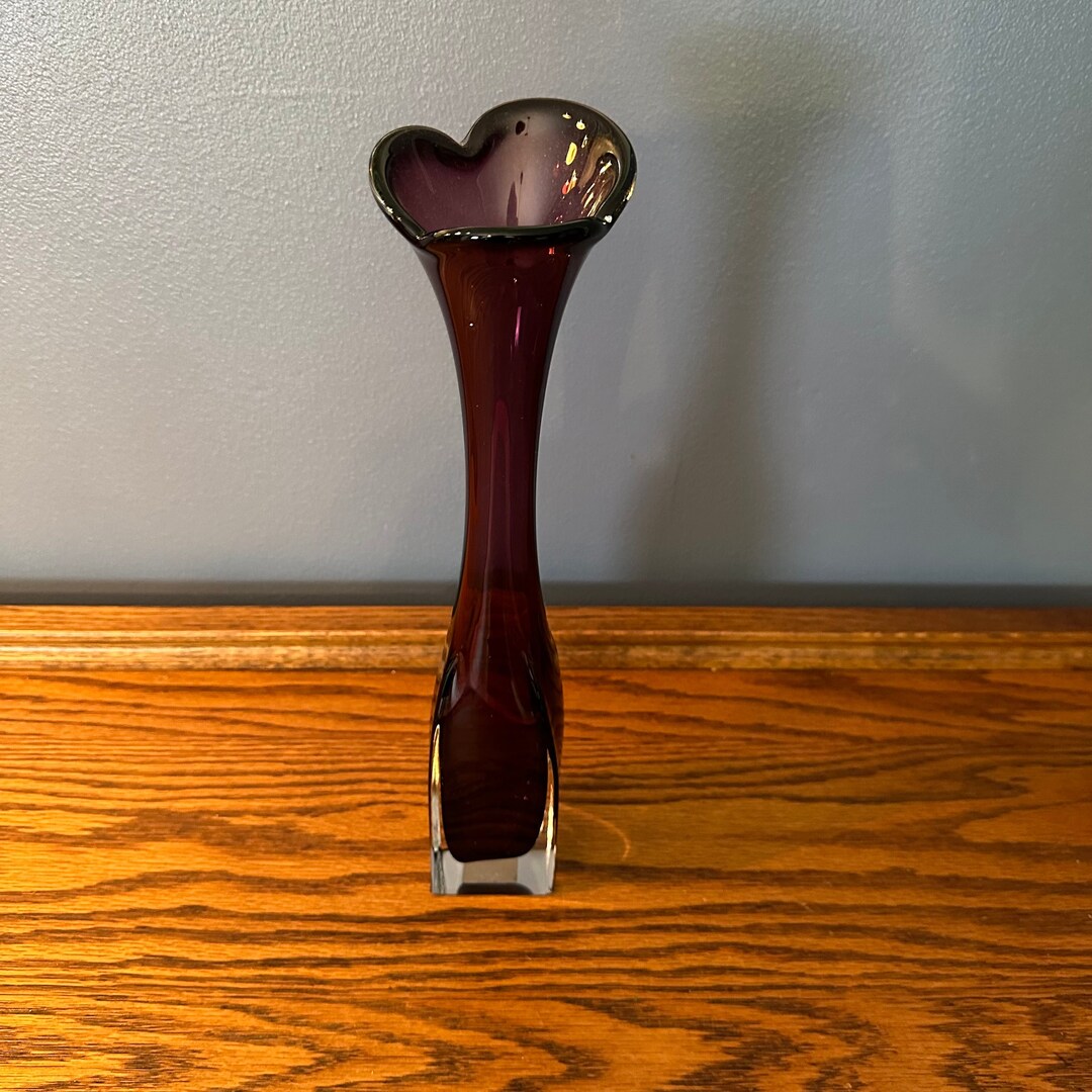 Hand Blown Deep Purple Swung Bud Vase With Clear Base Etsy
