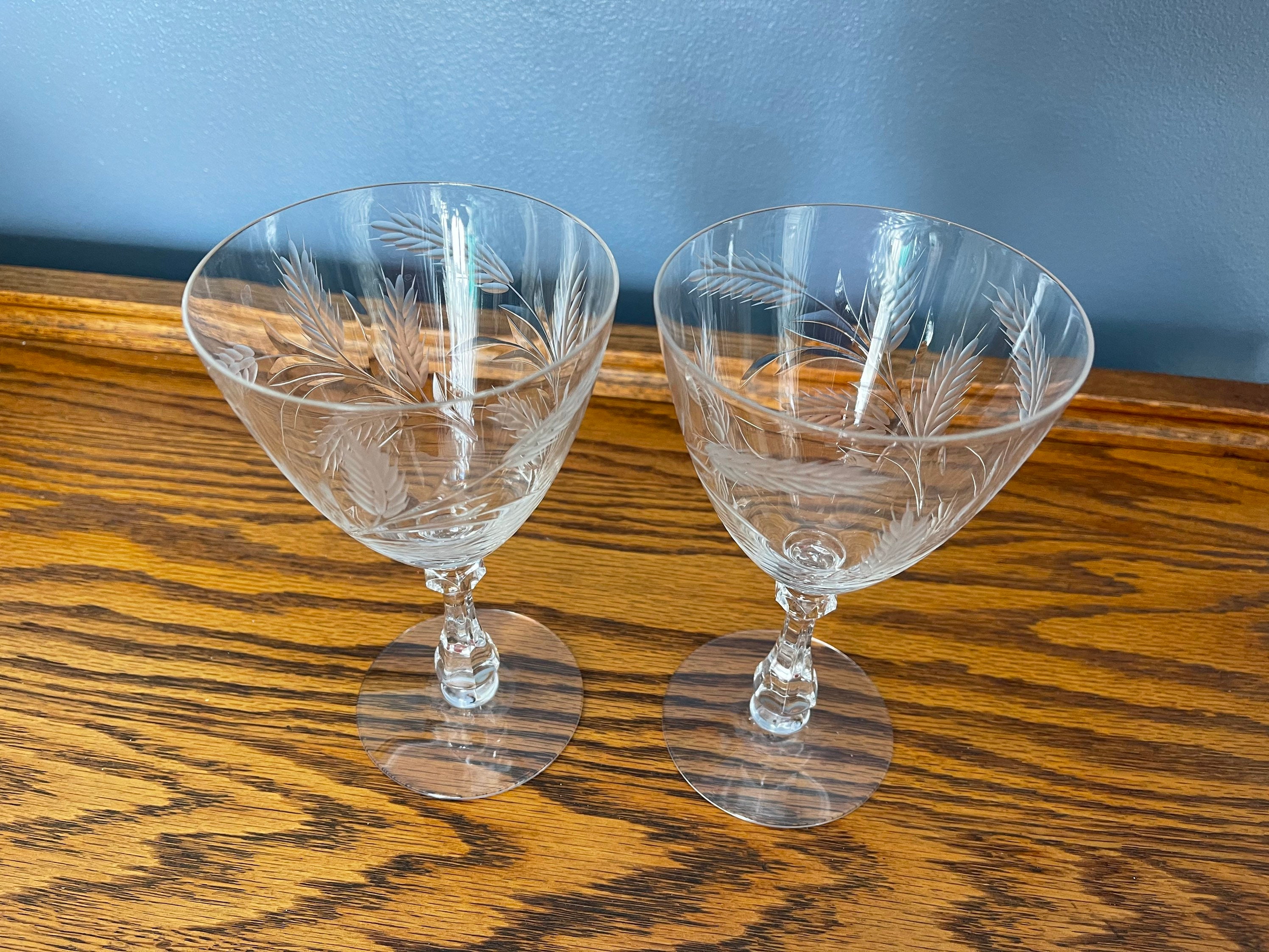 Vintage Crystal Etched Wheat Pattern Stemware 6.75 Tall Etsy