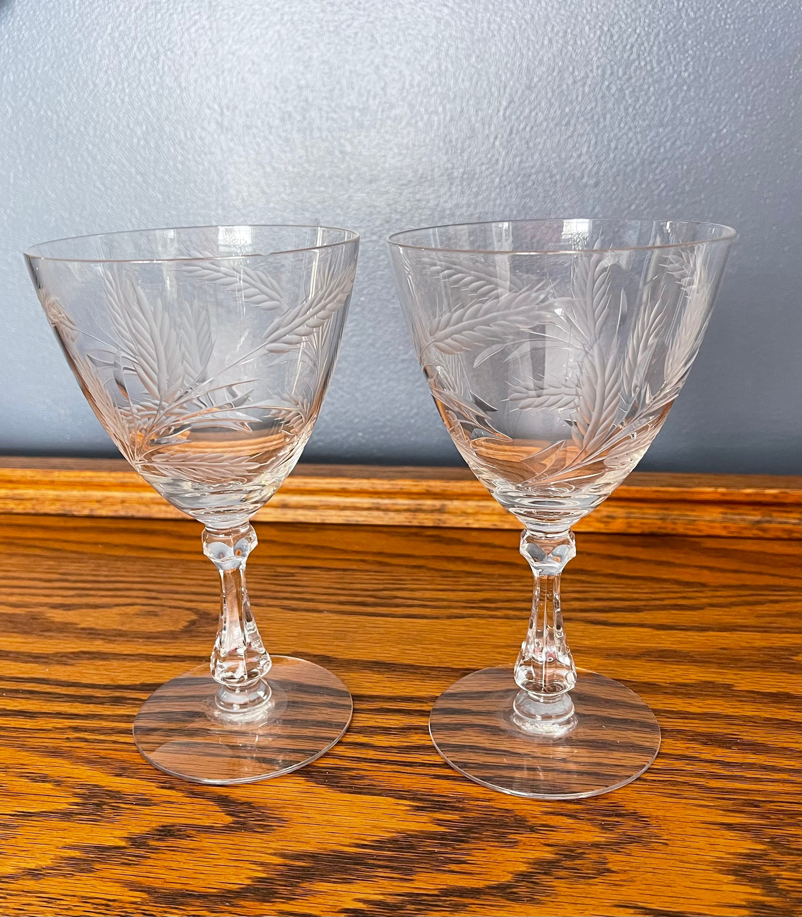 Vintage Crystal Etched Wheat Pattern Stemware 6.75 Tall Etsy