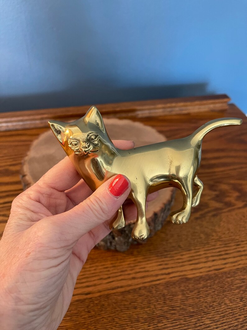 Solid Brass Cat Figurine Small Cat Figurine Etsy