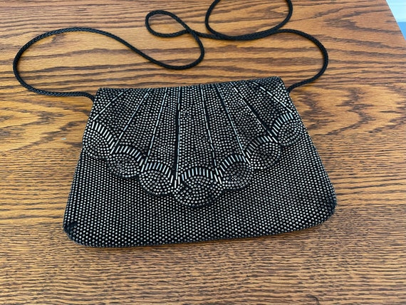 Vintage Black Beaded Purse with Two Compartments … - image 1
