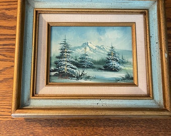 Teal Blue Landscape Oil Painting - Oil on Canvas - Wood Frame