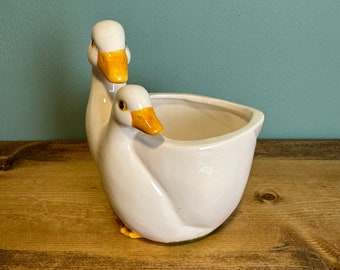 Vintage Duck Planter - White Ceramic Vintage Planter