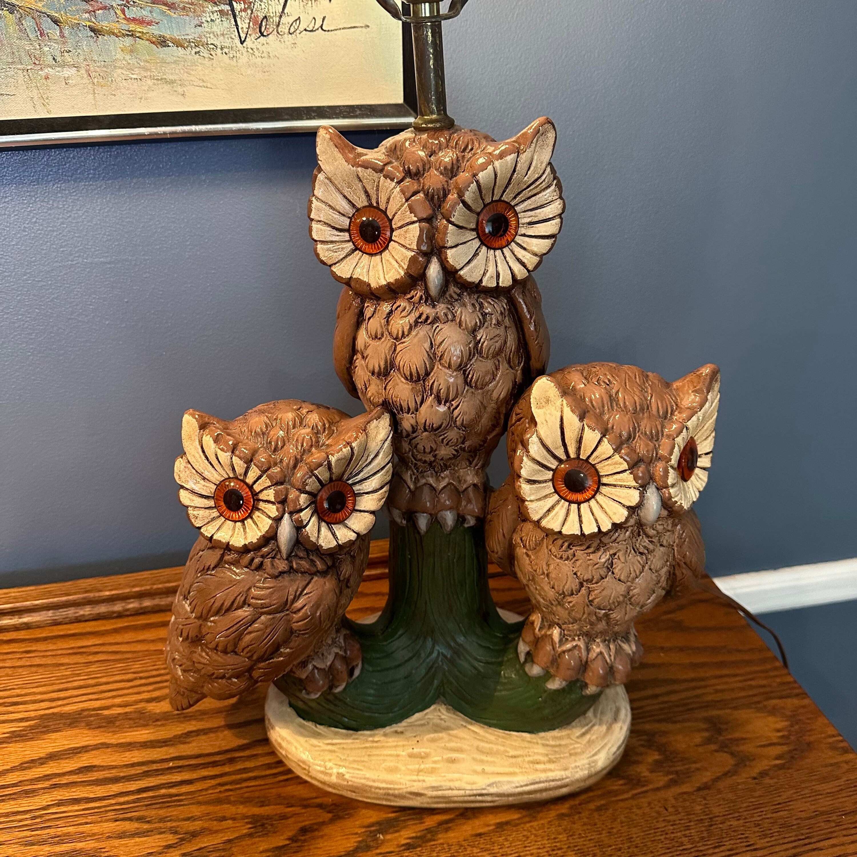 Awesome Plaster Owl Lamp With Three Owls Three Way Switch Lamp