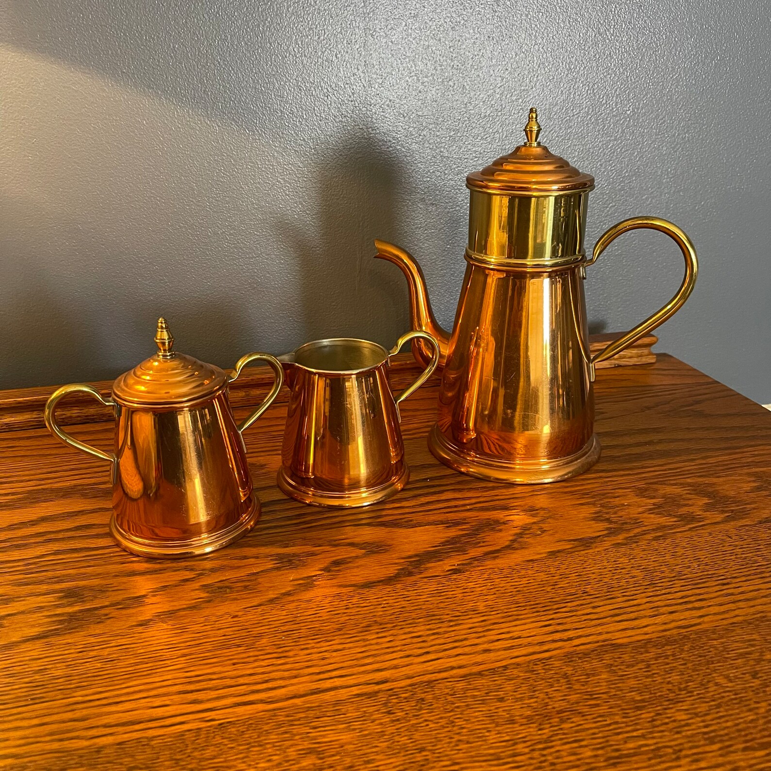 Vintage Copper Tea Set Tea Pot With Cream and Sugar Made Etsy