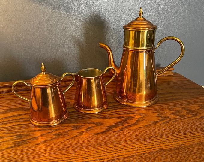 Vintage Copper Tea Set Tea Pot With Cream and Sugar Made Etsy