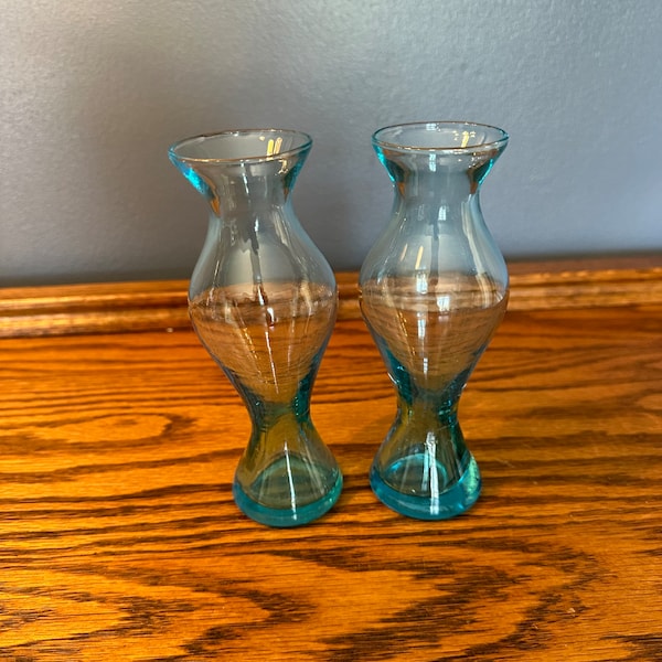 Pair of Two Blue Bud Vases - Window Sill Vases