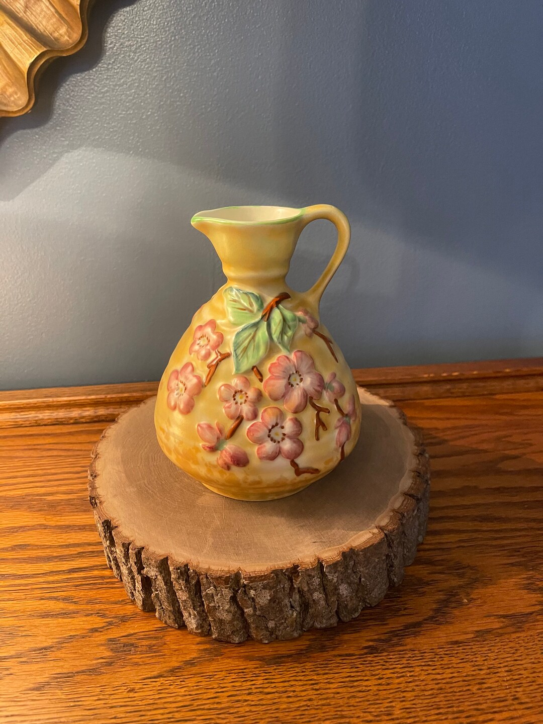 Vintage Yellow Pitcher Vase With Dogwood Flowers Made in England Etsy