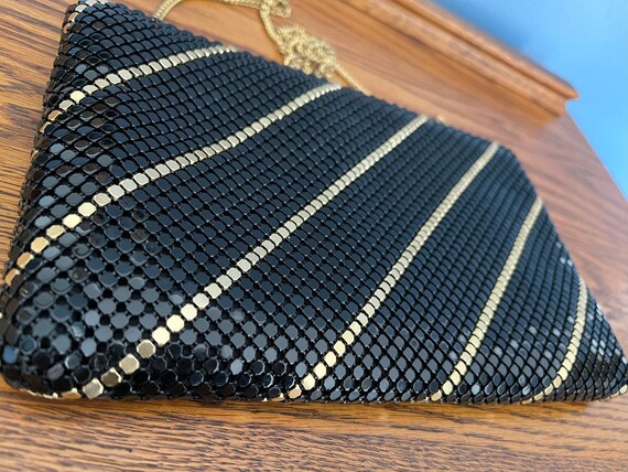 Vintage Black and Gold Stripe Mesh Clutch Mid Cen… - image 4